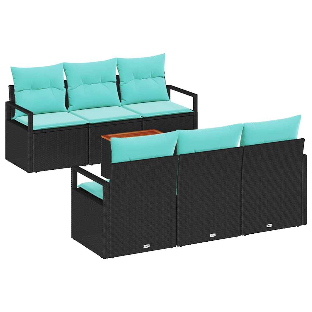 Ensemble de canapé de jardin 7 pc Noir polyrotin