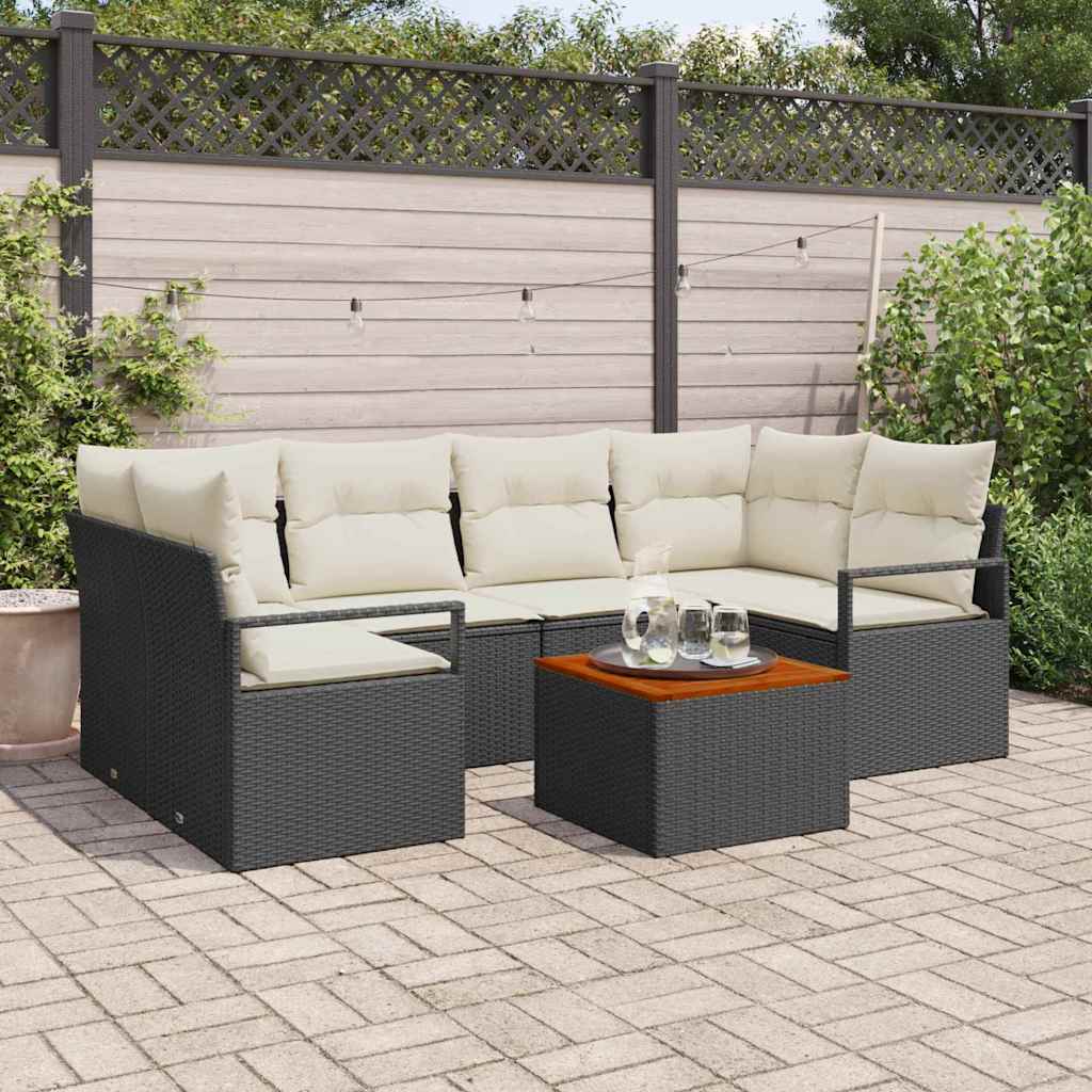 Ensemble de canapé de jardin 7 pc Noir polyrotin