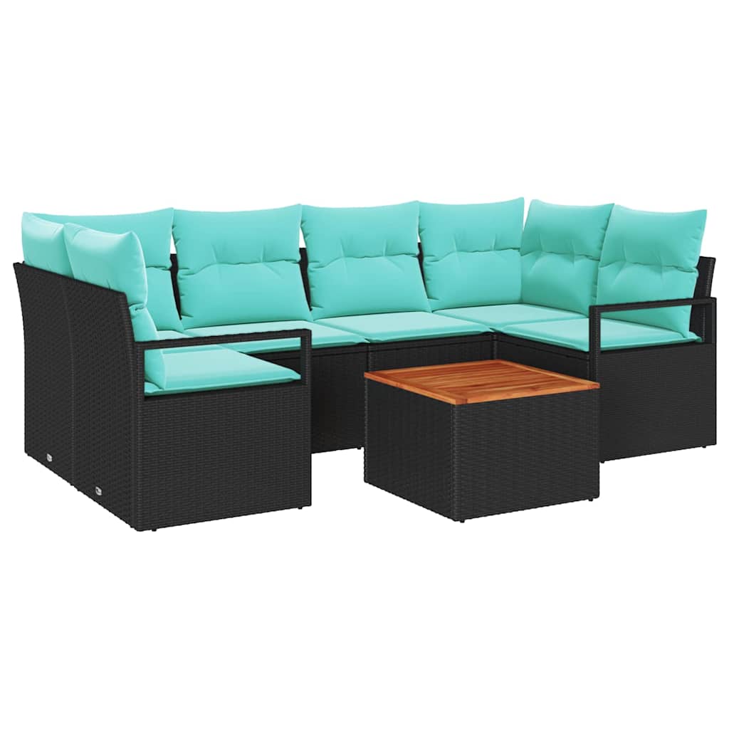 Ensemble de canapé de jardin 7 pc Noir polyrotin