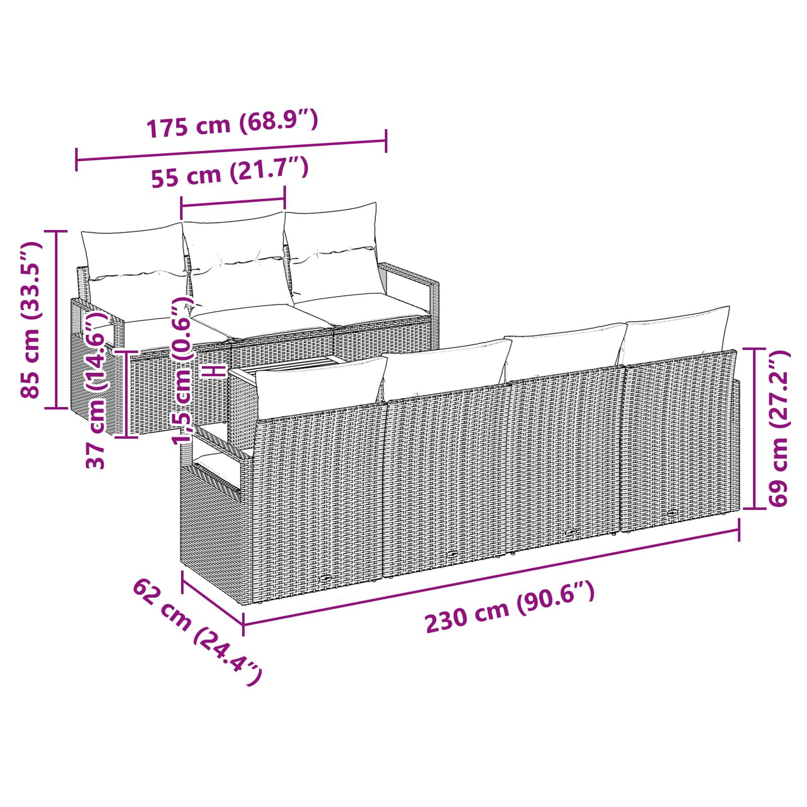 Ensemble de canapé de jardin avec coussin 8 pcs Noir polyrotin
