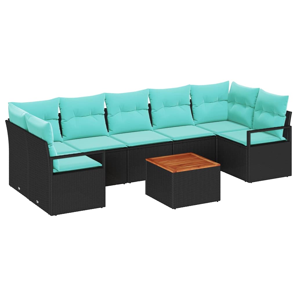 Ensemble de canapé de jardin avec coussin 8 pcs Noir polyrotin