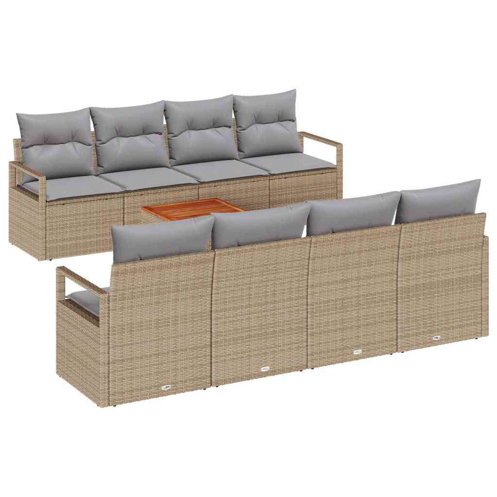 Ensemble de canapé de jardin avec coussin 9 pcs Beige polyrotin