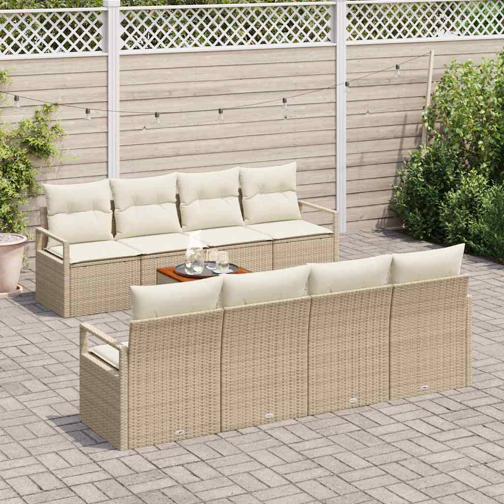 Ensemble de canapé de jardin avec coussin 9 pcs Beige polyrotin