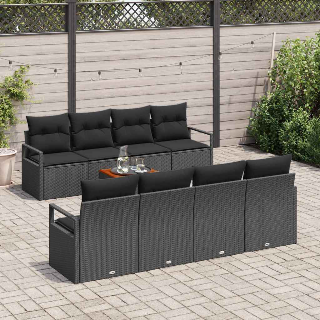 Ensemble de canapé de jardin avec coussin 9 pcs Noir polyrotin