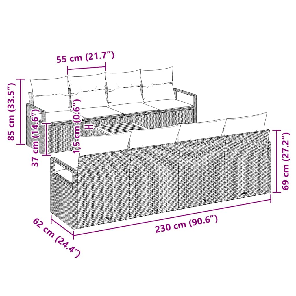 Ensemble de canapé de jardin avec coussin 9 pcs Noir polyrotin