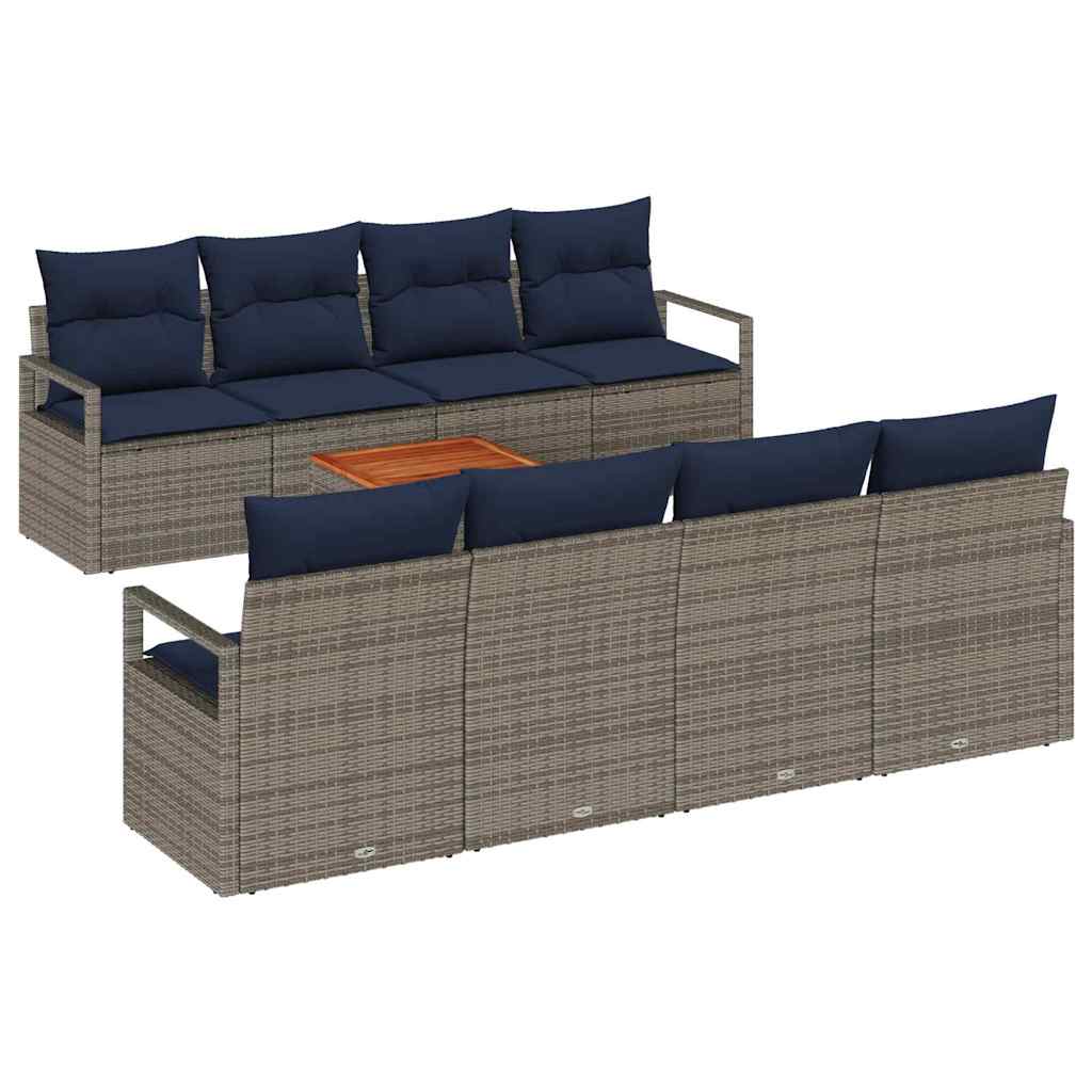 Ensemble de canapé de jardin avec coussin 9 pcs Gris polyrotin