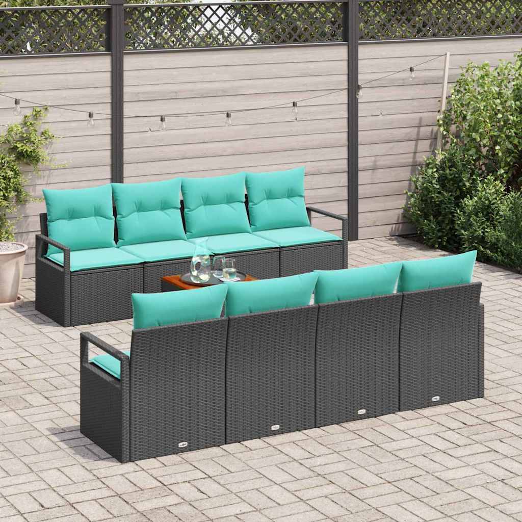 Ensemble de canapé de jardin avec coussin 9 pcs Noir polyrotin