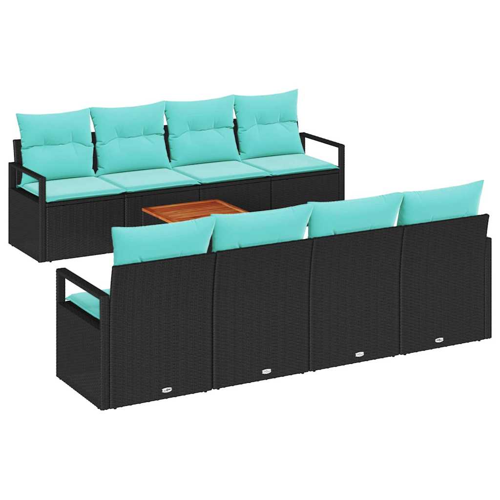 Ensemble de canapé de jardin avec coussin 9 pcs Noir polyrotin