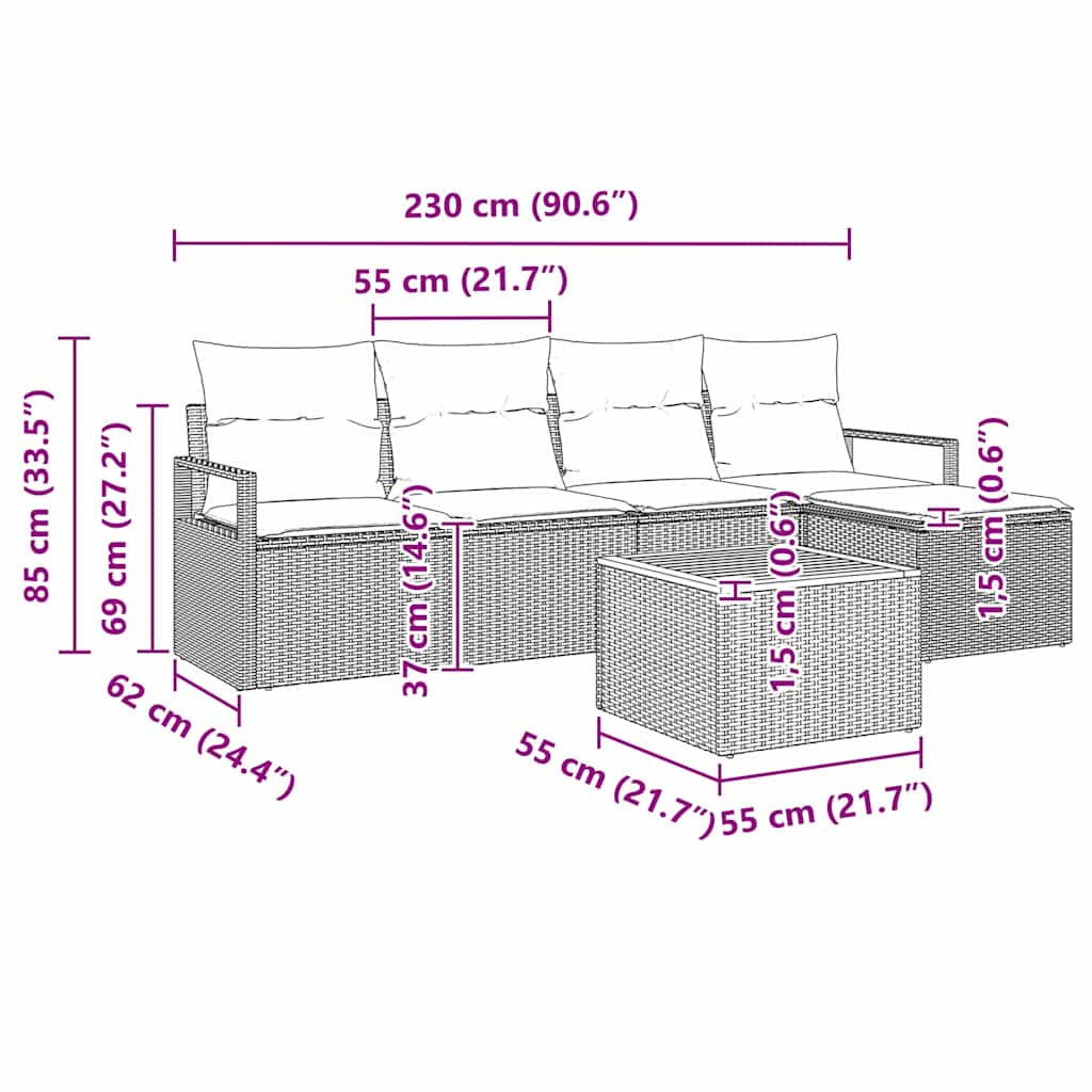 Ensemble de canapé de jardin avec coussin 6 pcs Noir polyrotin