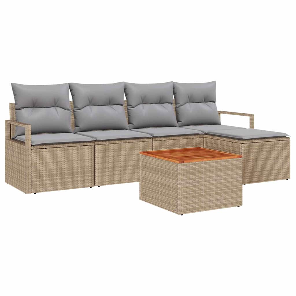 Ensemble de canapé de jardin avec coussin 6 pcs Beige polyrotin