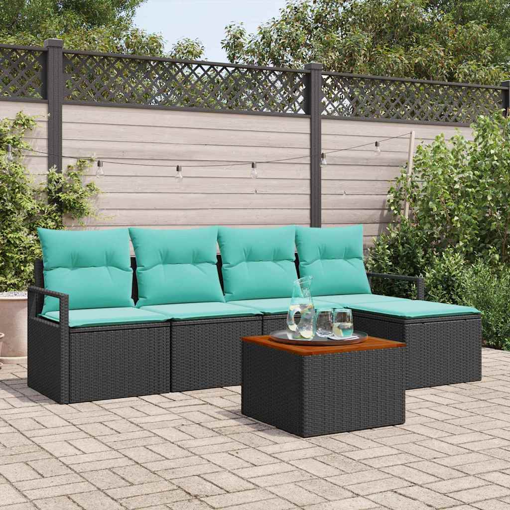 Ensemble de canapé de jardin 6 pc Noir polyrotin
