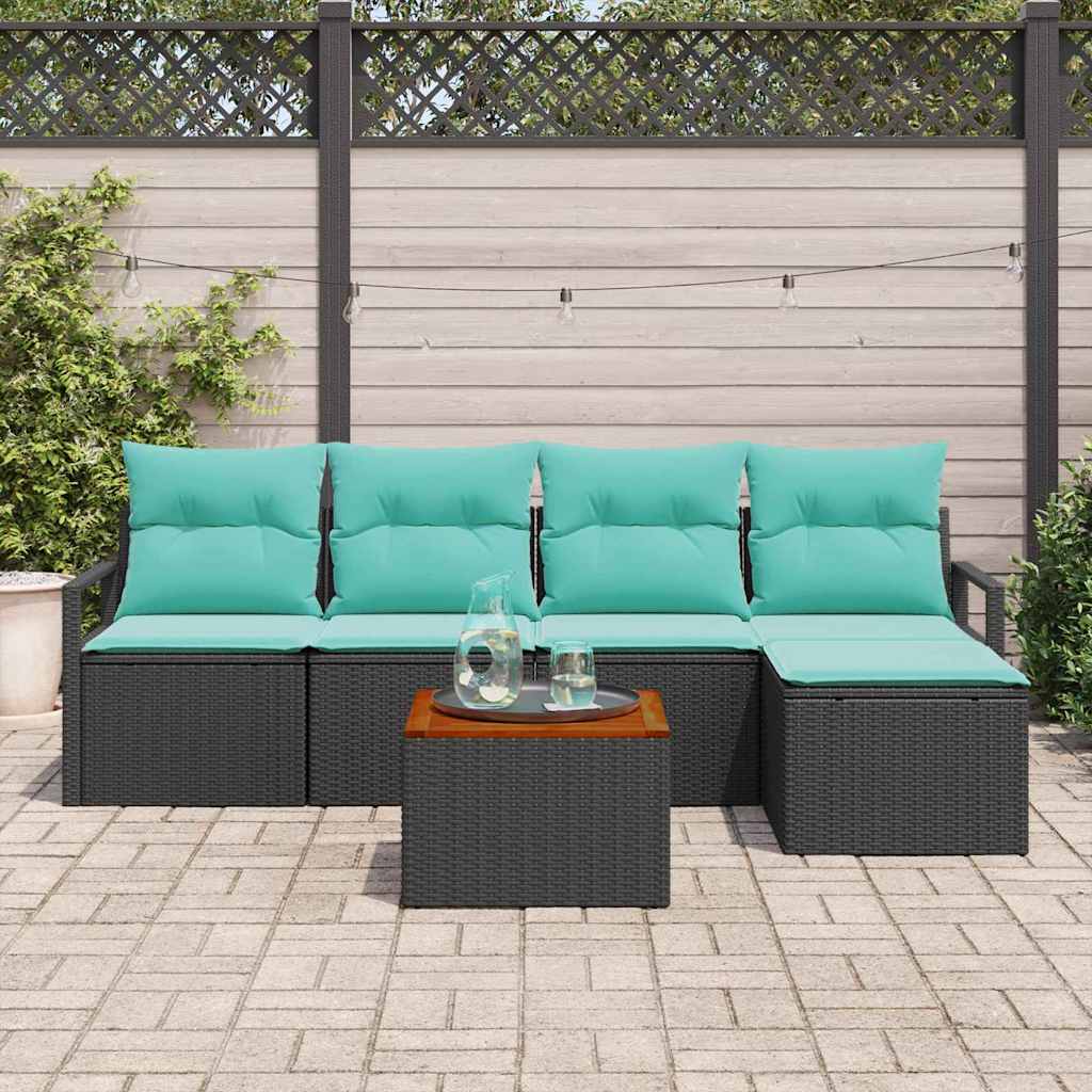 Ensemble de canapé de jardin avec coussin 6 pcs Noir polyrotin