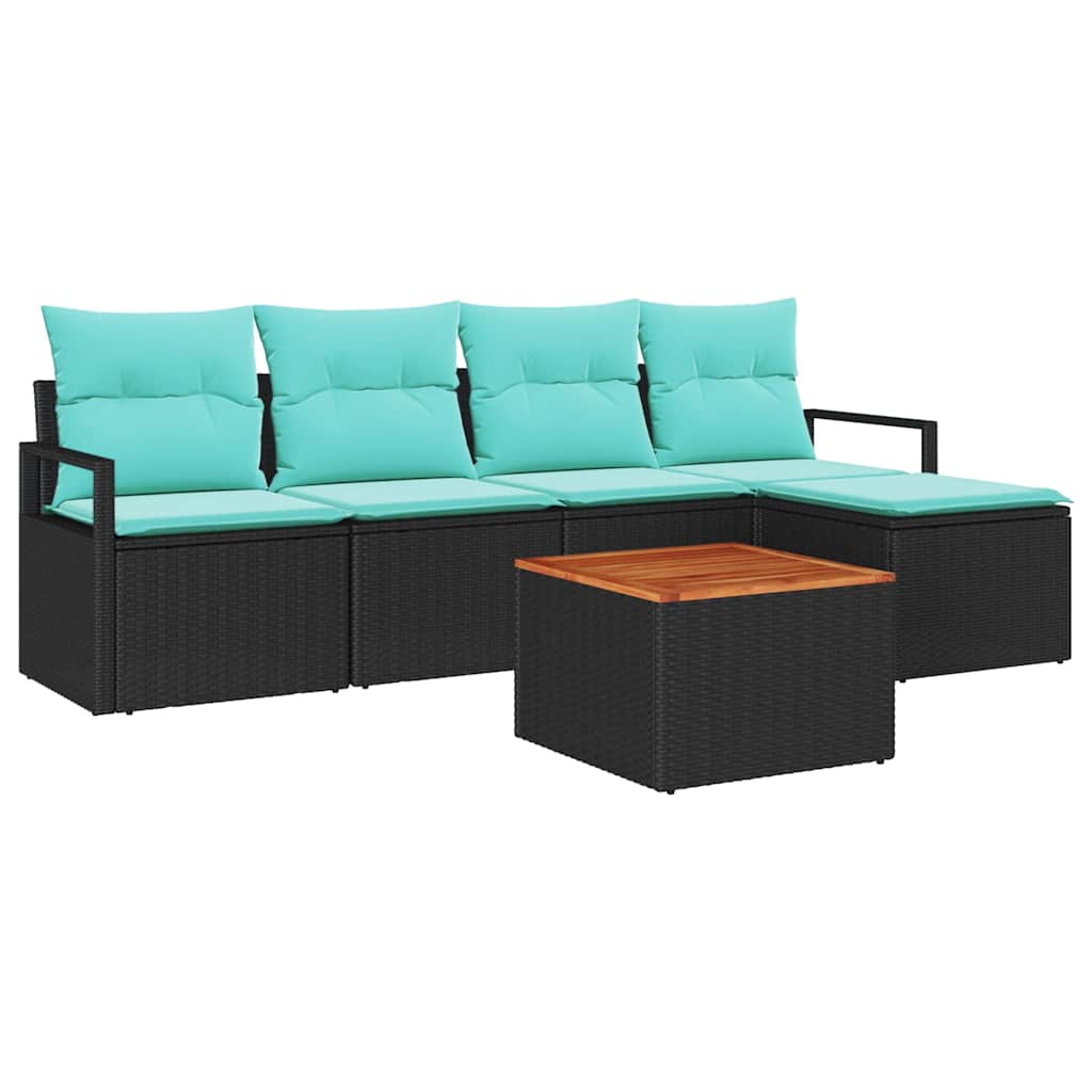 Ensemble de canapé de jardin avec coussin 6 pcs Noir polyrotin