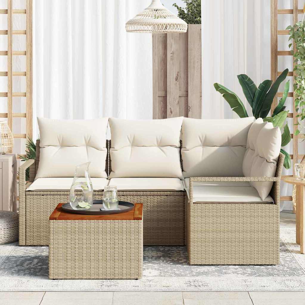 Ensemble de canapé de jardin avec coussin 5 pcs Beige polyrotin