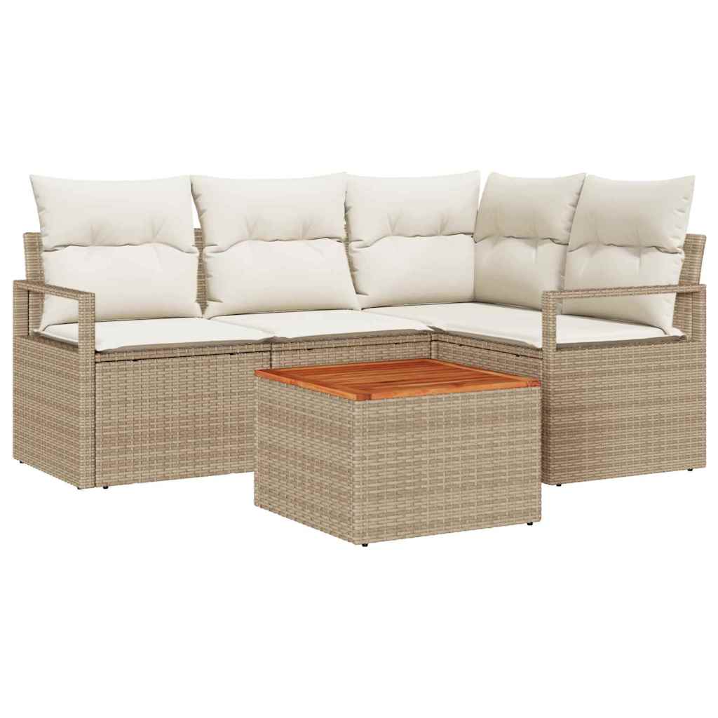 Ensemble de canapé de jardin avec coussin 5 pcs Beige polyrotin