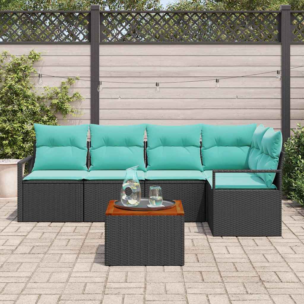 Ensemble de canapé de jardin avec coussin 6 pcs Noir polyrotin - XIOS