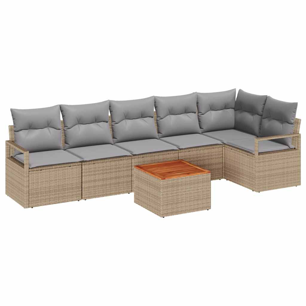 Ensemble de canapé de jardin avec coussin 7 pcs Beige polyrotin