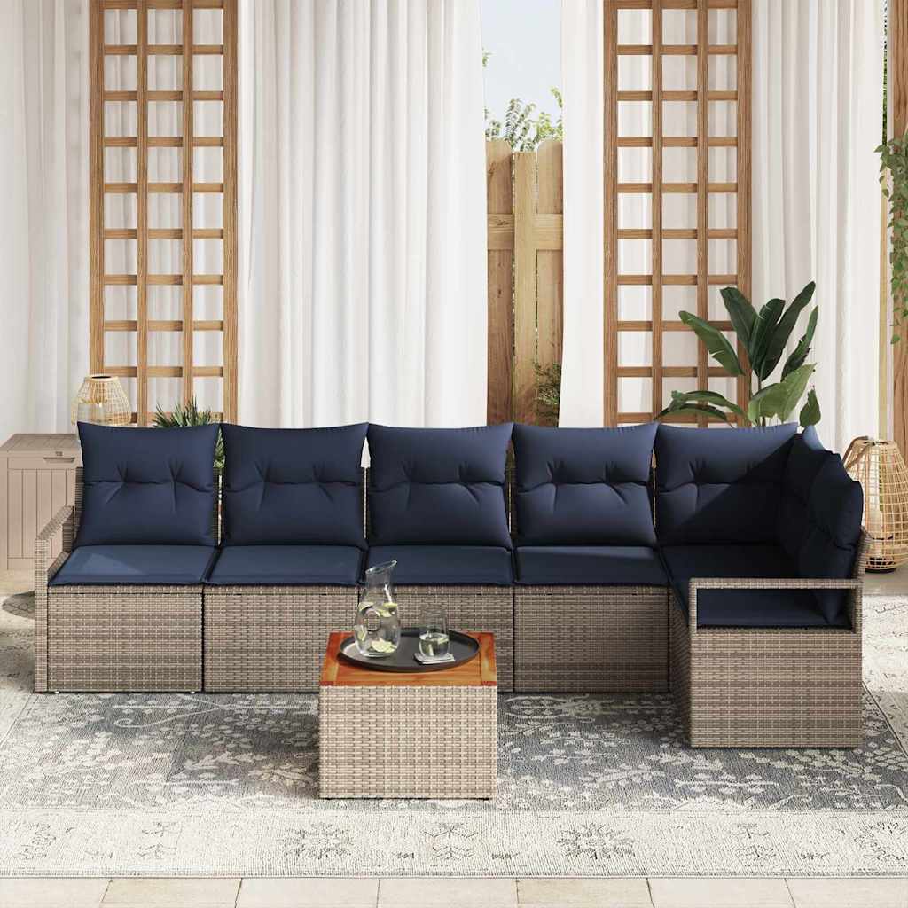 Ensemble de canapé de jardin avec coussin 7 pcs Gris polyrotin