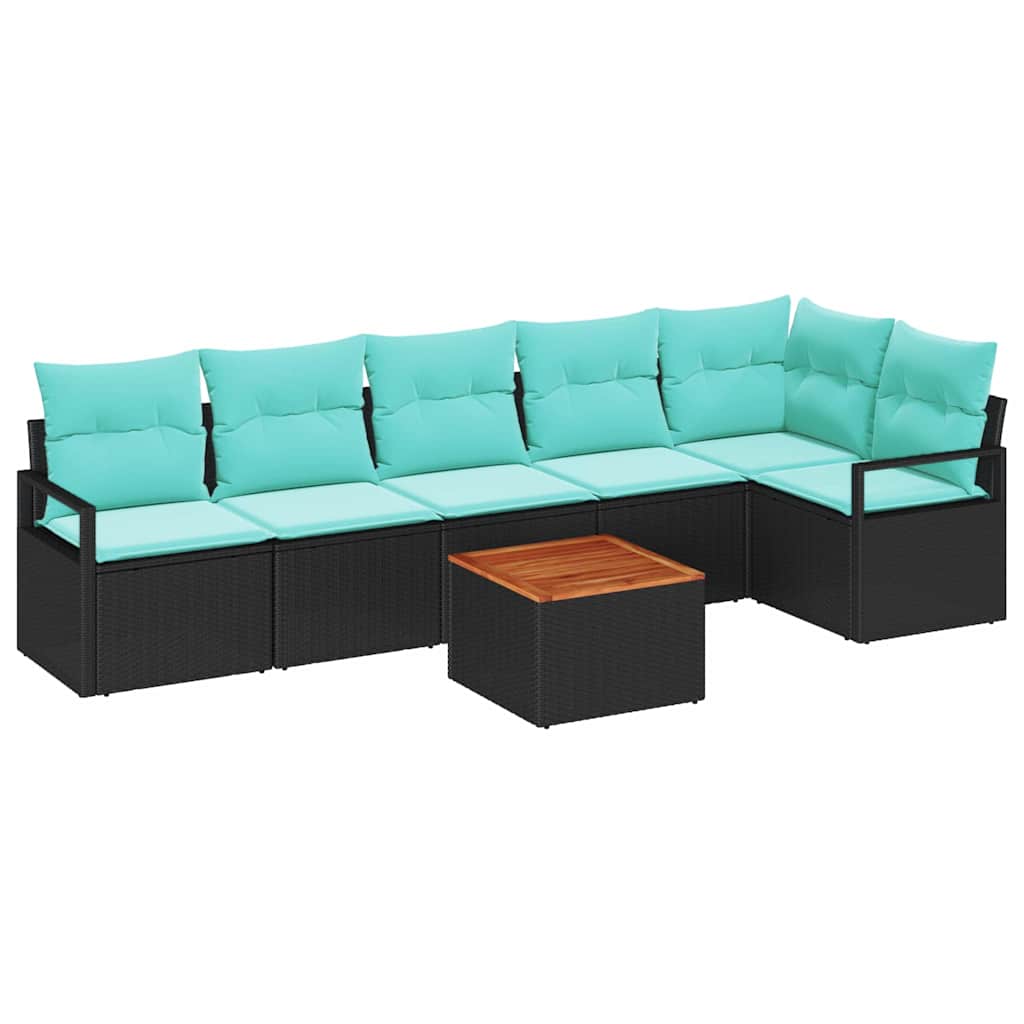 Ensemble de canapé de jardin avec coussin 7 pcs Noir polyrotin