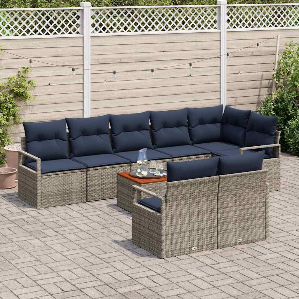 Ensemble de canapé de jardin avec coussin 9 pcs Gris polyrotin