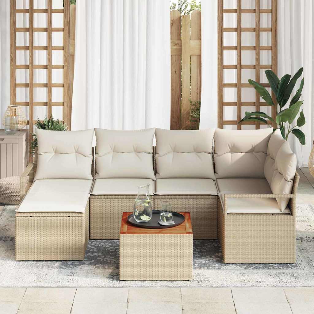 Ensemble de canapé de jardin avec coussin 7 pcs Beige polyrotin