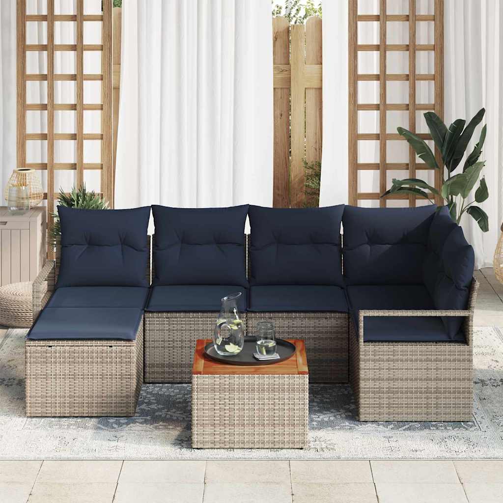 Ensemble de canapé de jardin avec coussin 7 pcs Gris polyrotin
