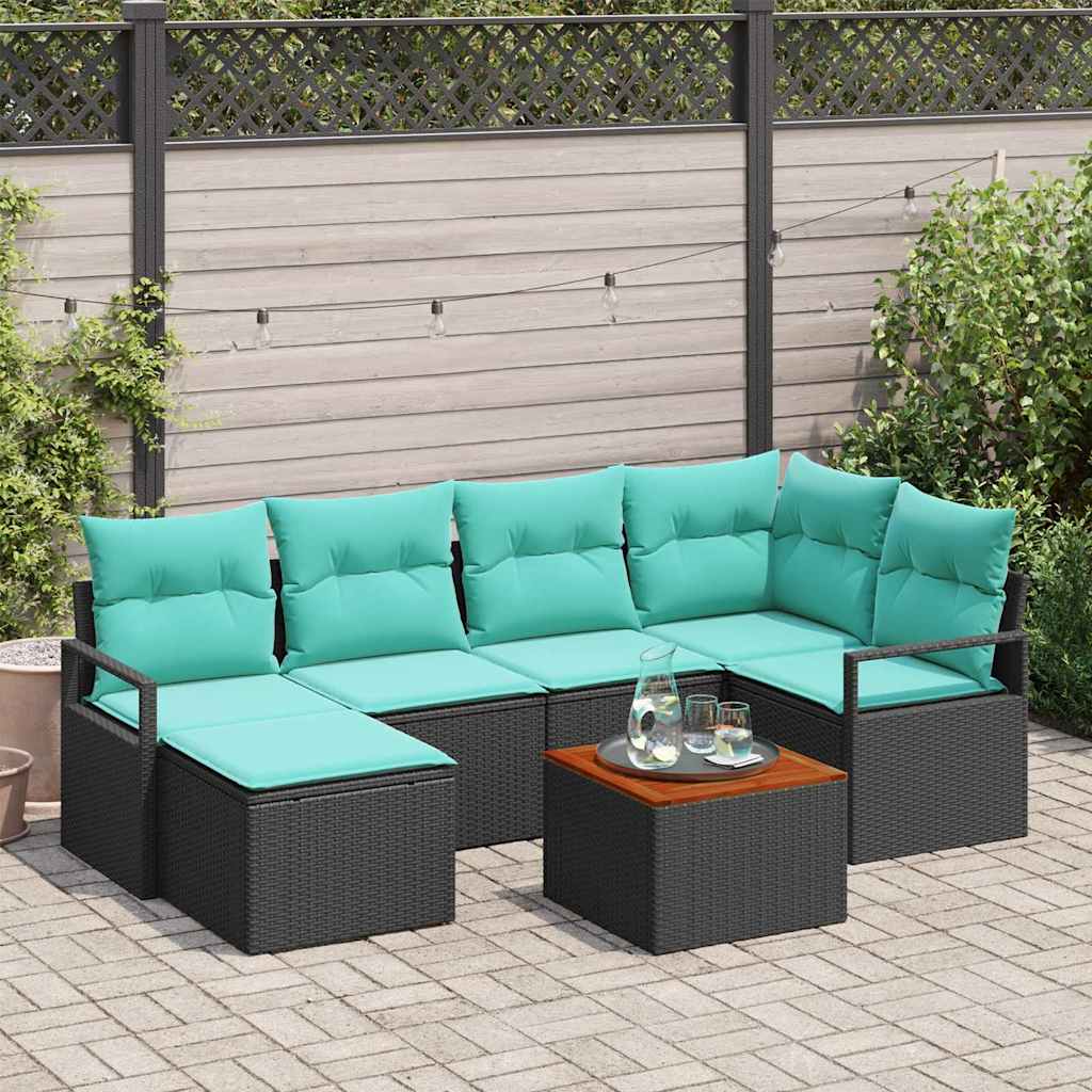 Ensemble de canapé de jardin 7 pc Noir polyrotin