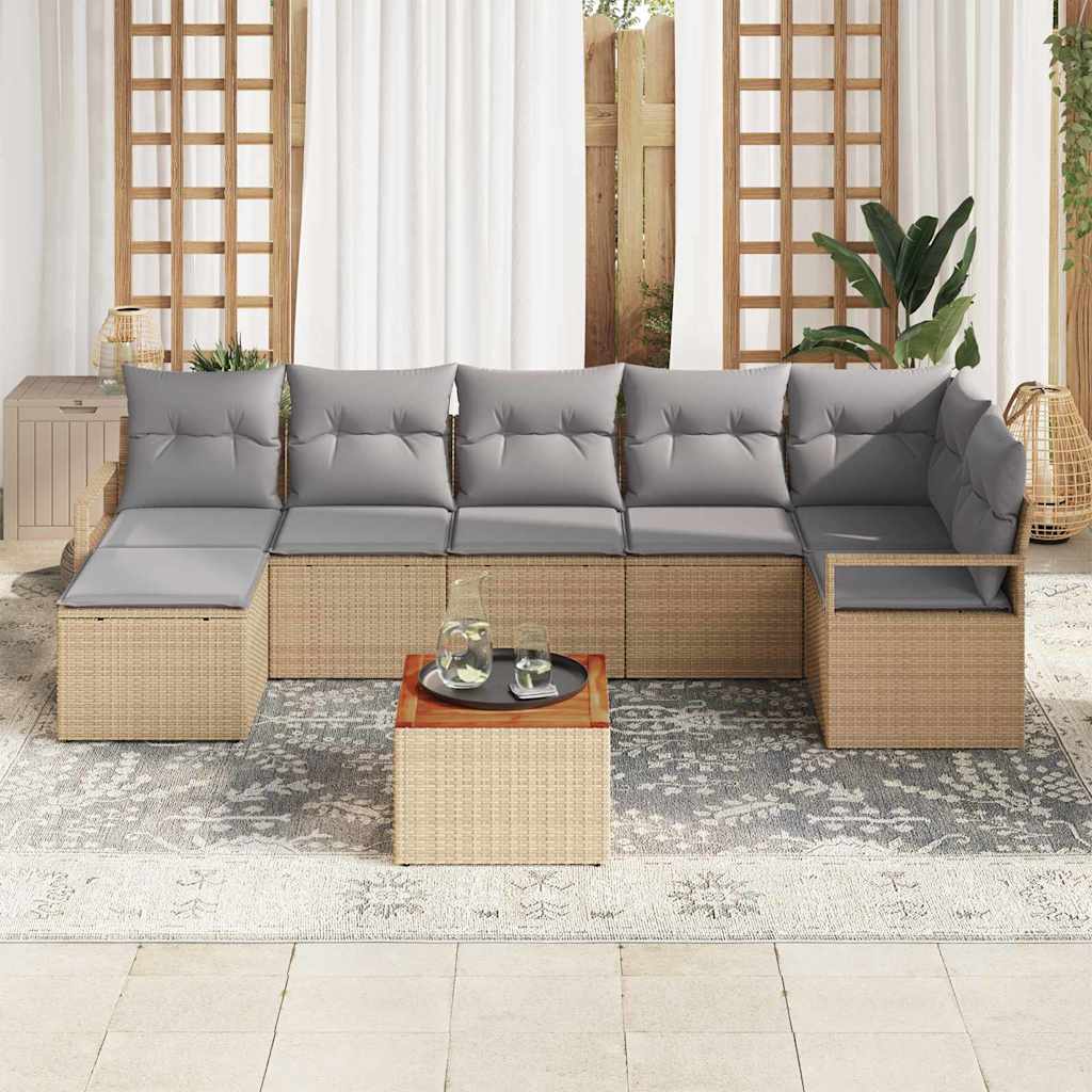Ensemble de canapé de jardin avec coussin 8 pcs Beige polyrotin