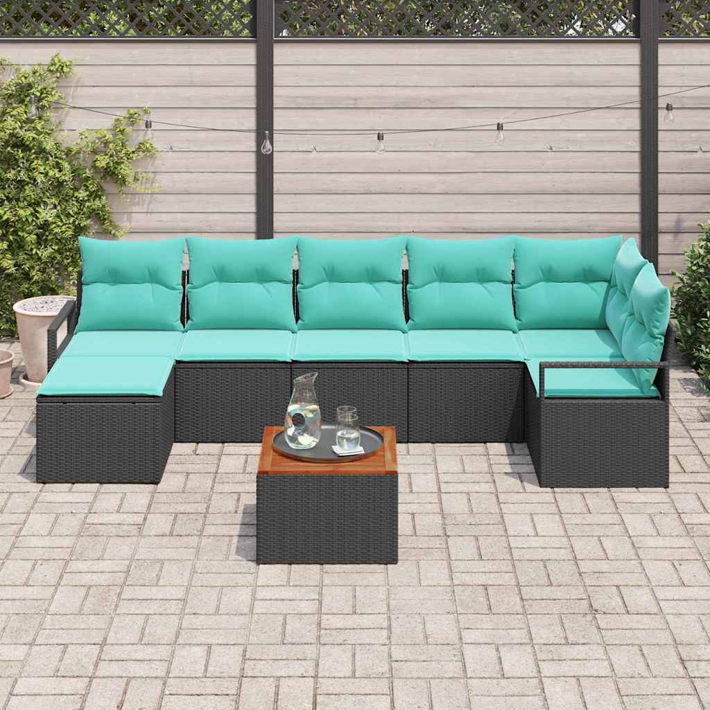Ensemble de canapé de jardin avec coussin 8 pcs Noir polyrotin