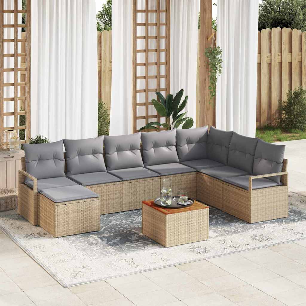 Ensemble de canapé de jardin 9 pc Beige polyrotin