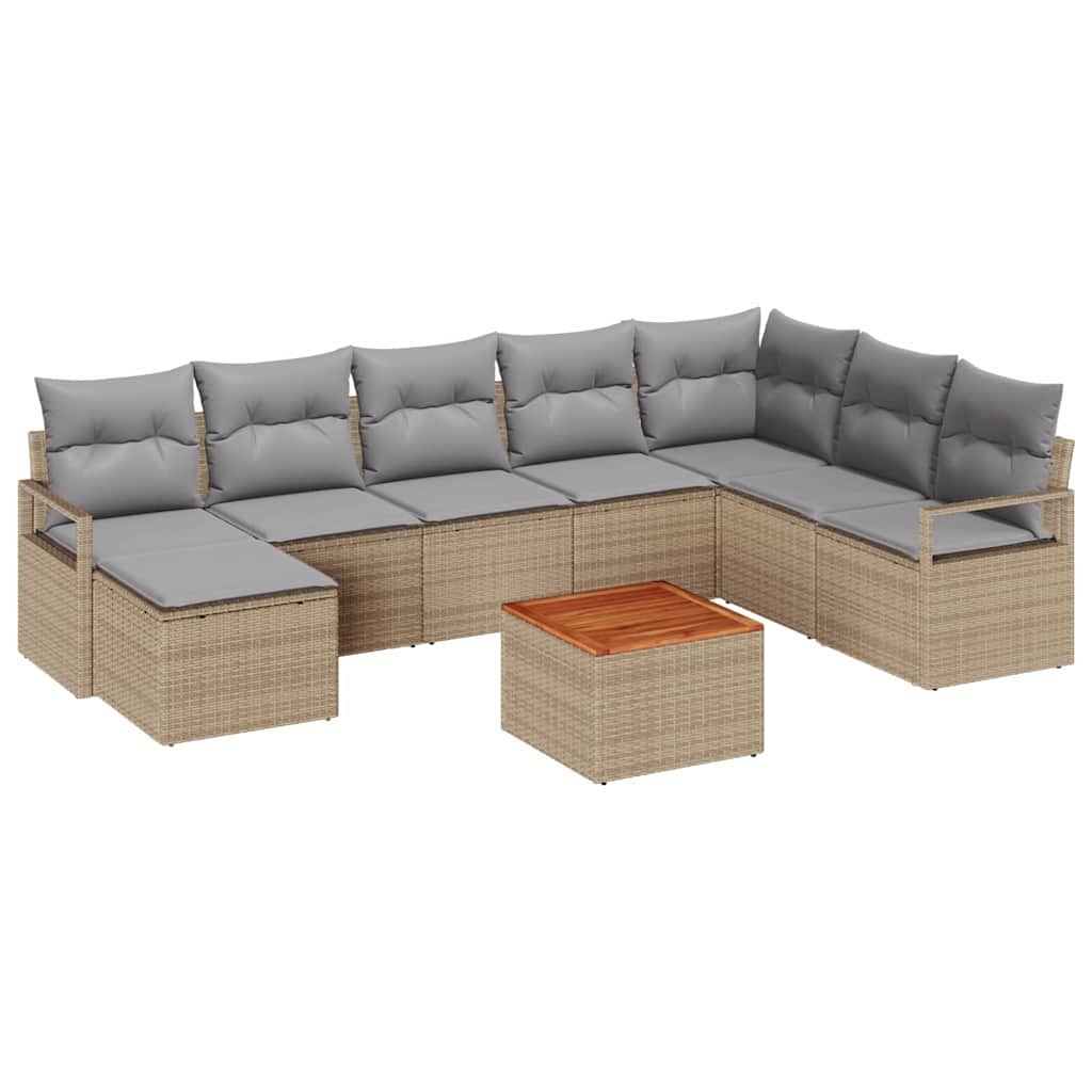 Ensemble de canapé de jardin 9 pc Beige polyrotin