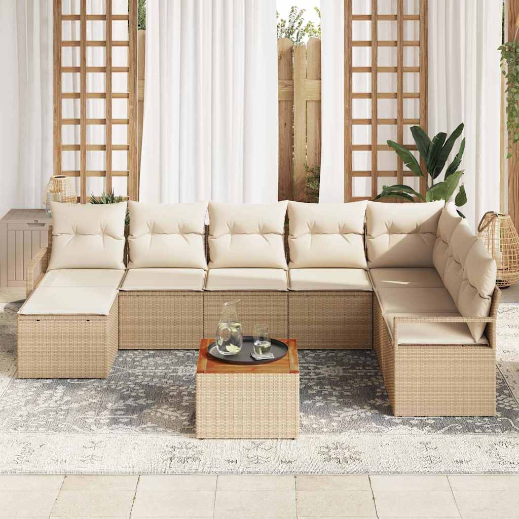 Ensemble de canapé de jardin avec coussin 9 pcs Beige polyrotin