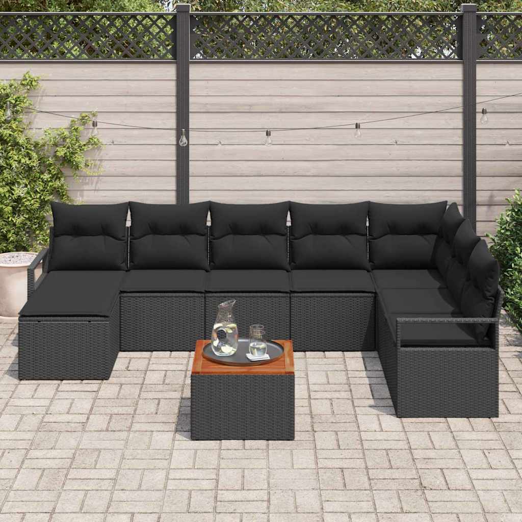 Ensemble de canapé de jardin avec coussin 9 pcs Noir polyrotin