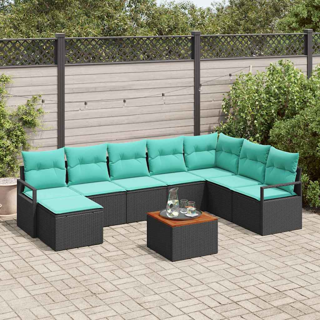 Ensemble de canapé de jardin avec coussin 9 pcs Noir polyrotin