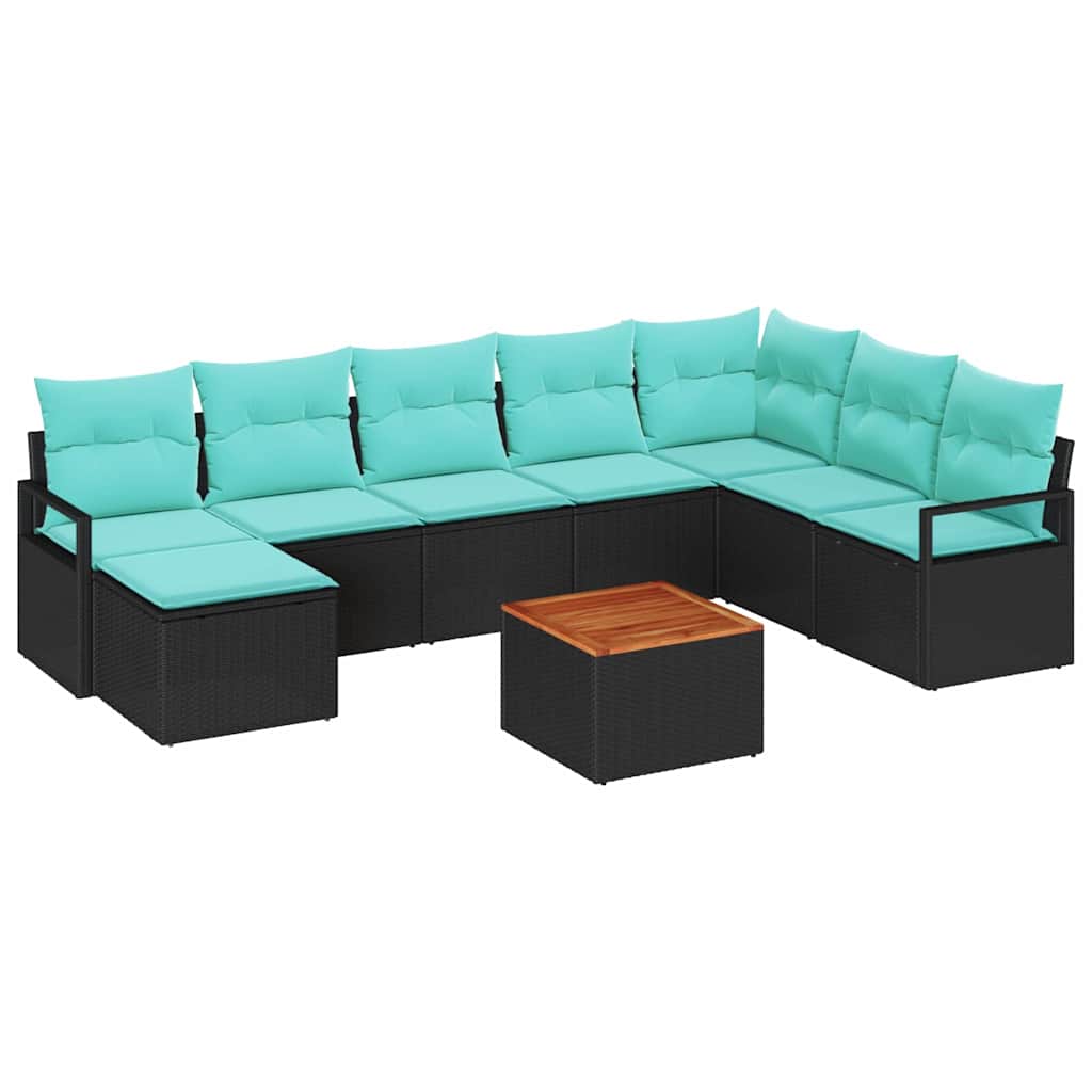 Ensemble de canapé de jardin avec coussin 9 pcs Noir polyrotin