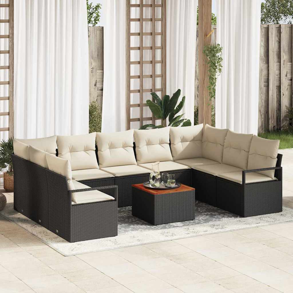 Ensemble de canapé de jardin avec coussin 10 pcs Noir polyrotin
