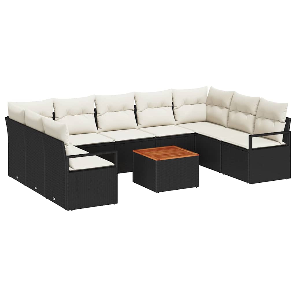 Ensemble de canapé de jardin avec coussin 10 pcs Noir polyrotin