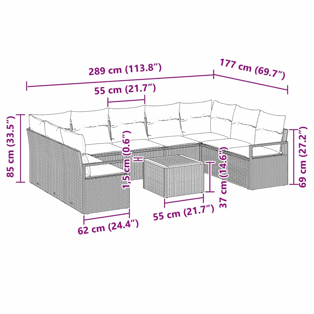 Ensemble de canapé de jardin avec coussin 10 pcs Noir polyrotin