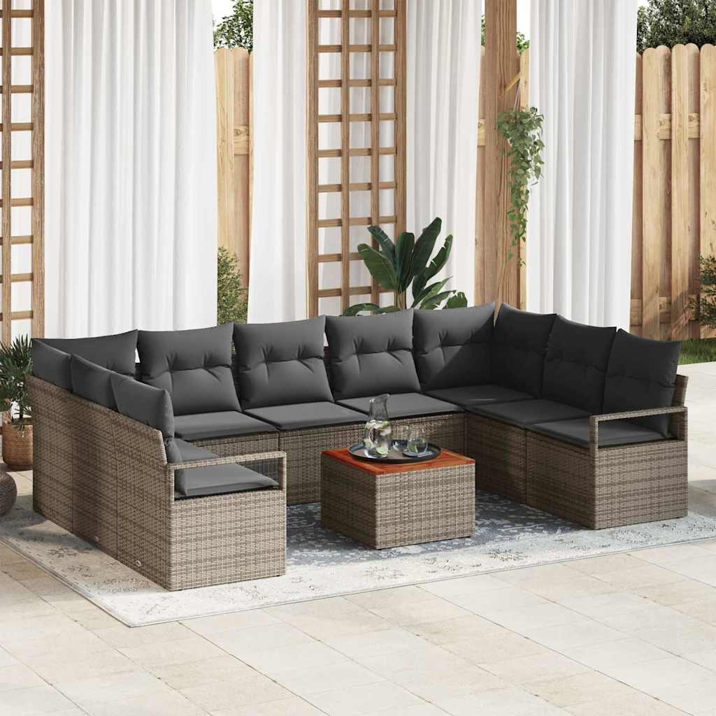 Ensemble de canapé de jardin avec coussin 10 pcs Gris polyrotin