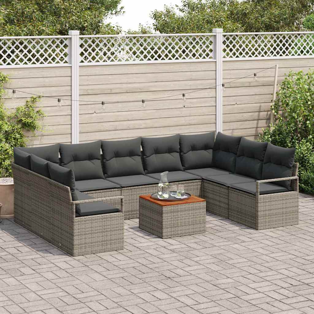 Ensemble de canapé de jardin avec coussin 10 pcs Gris polyrotin