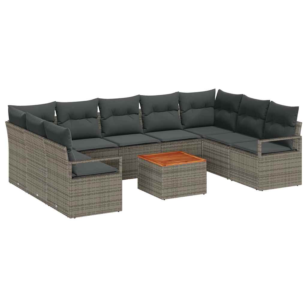 Ensemble de canapé de jardin avec coussin 10 pcs Gris polyrotin