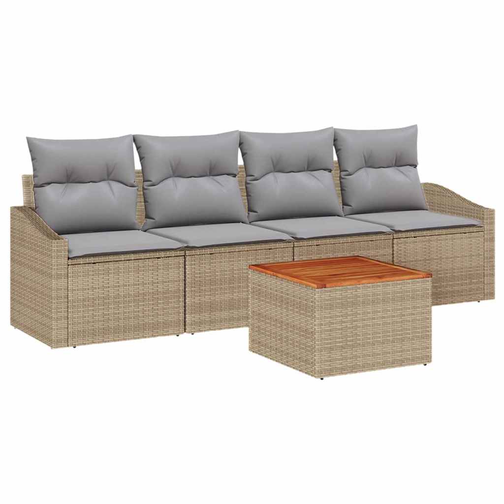 Ensemble de canapé de jardin avec coussin 5 pcs Beige polyrotin
