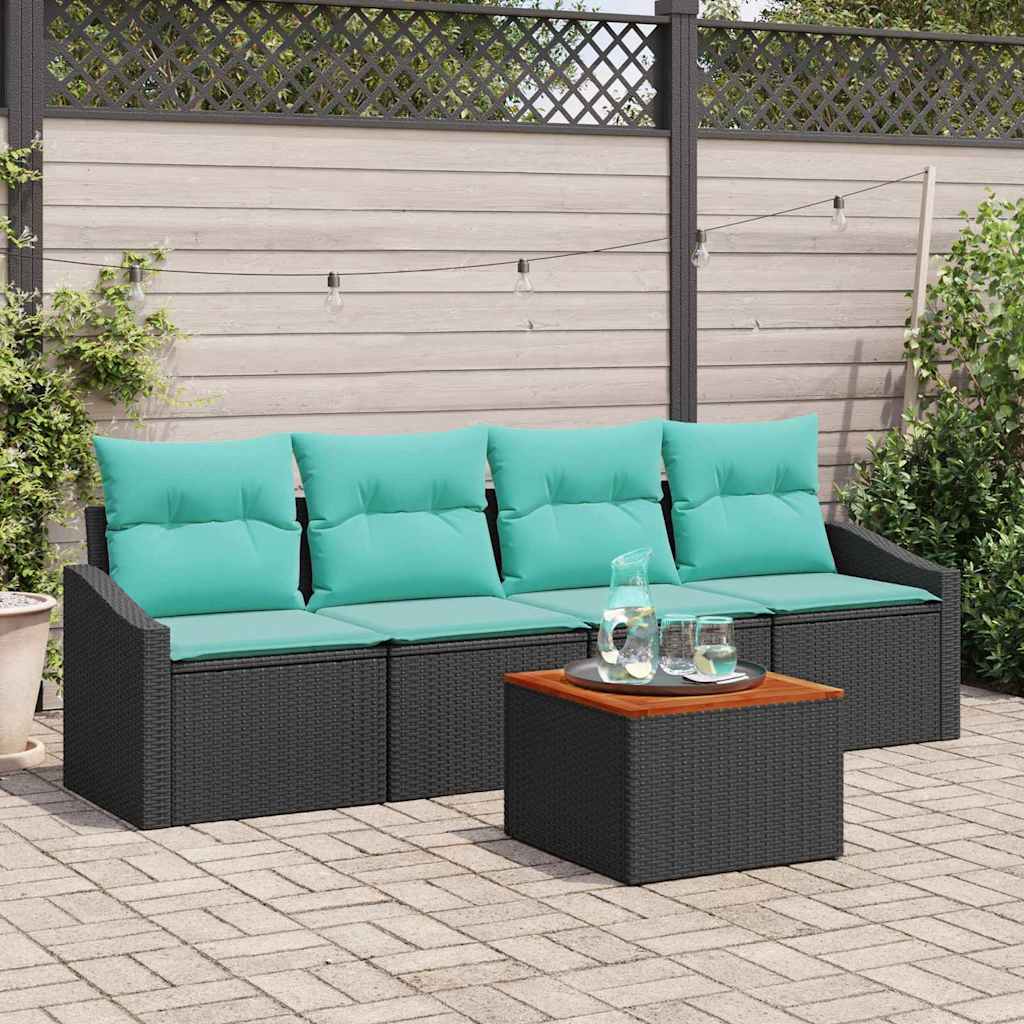 Ensemble de canapé de jardin 5 pc Noir polyrotin