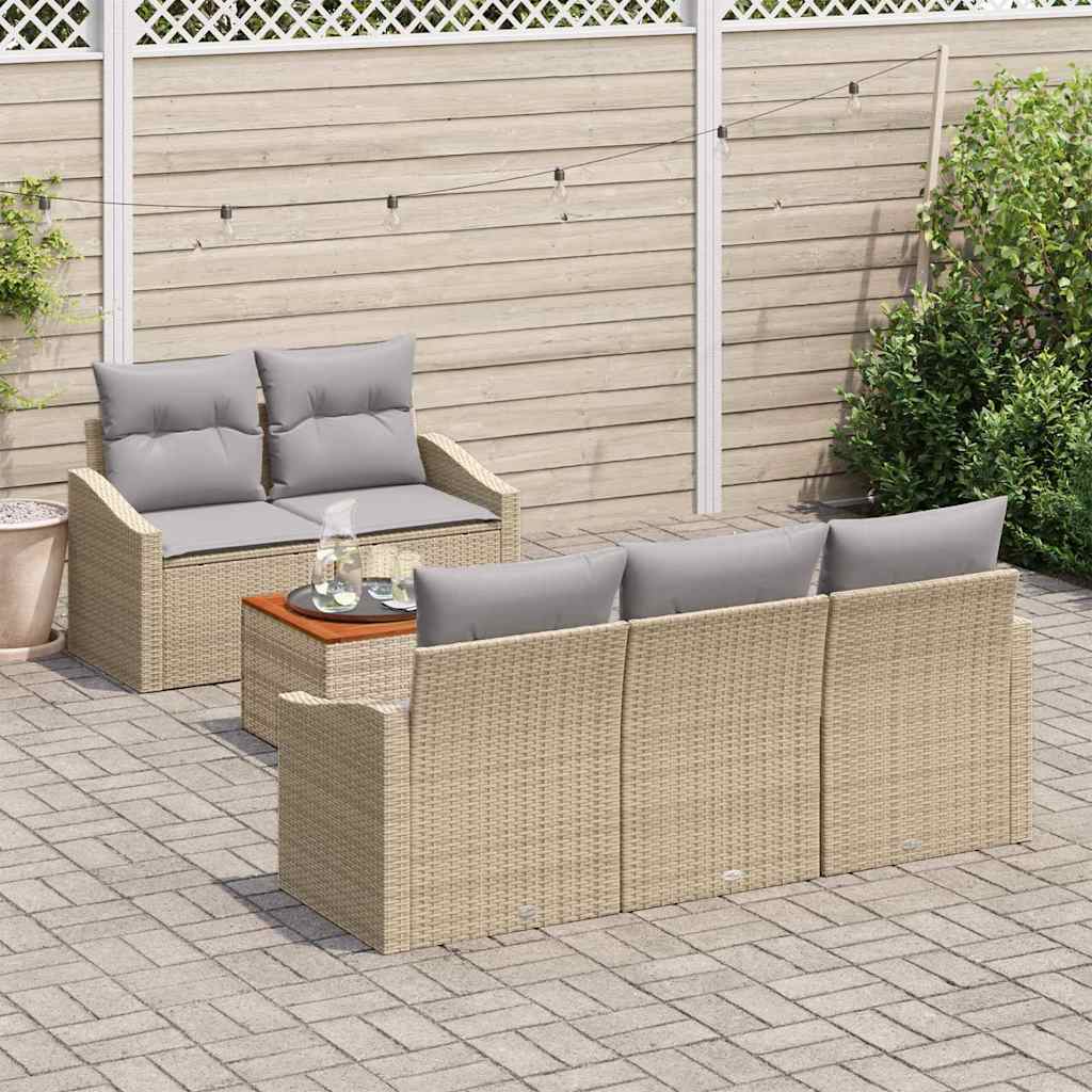 Ensemble de canapé de jardin avec coussin 6 pcs Beige polyrotin