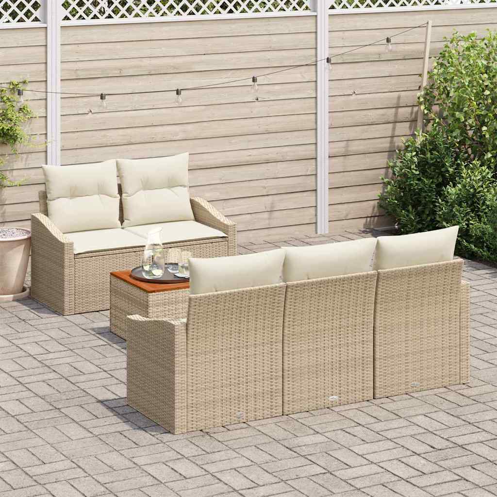 Ensemble de canapé de jardin avec coussin 6 pcs Beige polyrotin