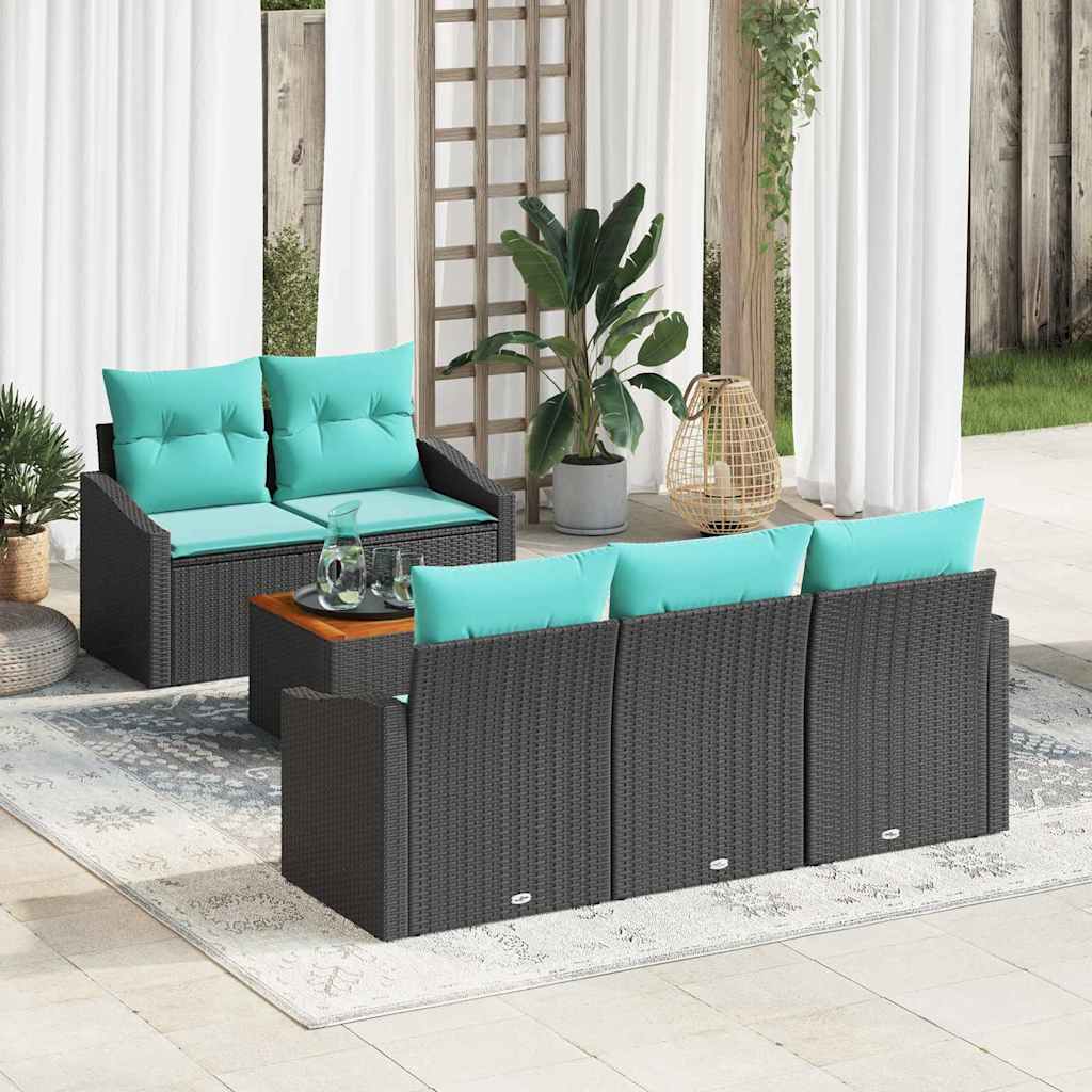 Ensemble de canapé de jardin 6 pc Noir polyrotin