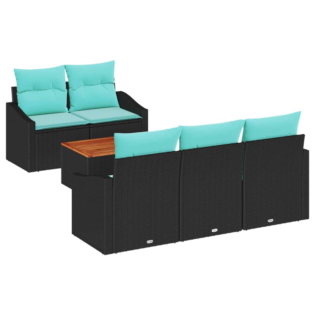 Ensemble de canapé de jardin avec coussin 6 pcs Noir polyrotin