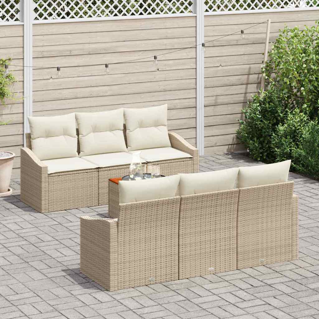Ensemble de canapé de jardin avec coussin 7 pcs Beige polyrotin