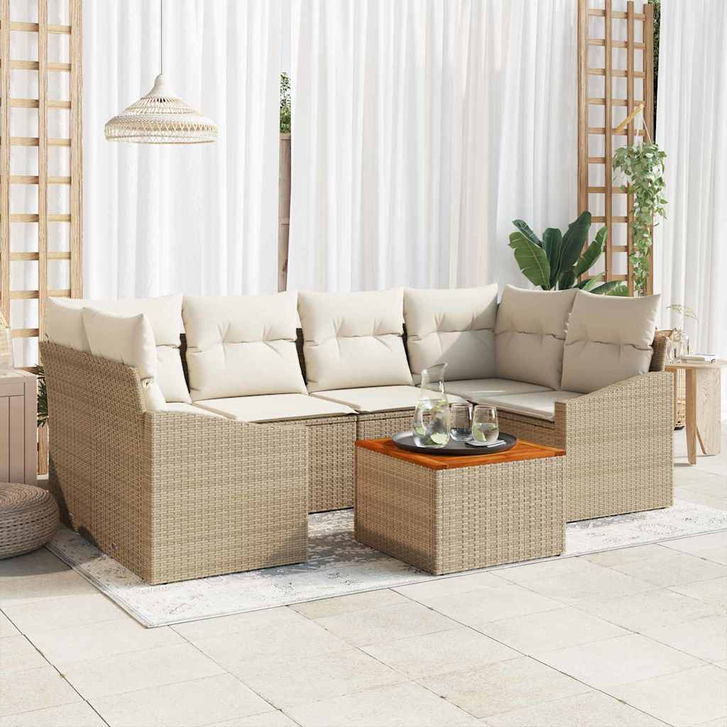 Ensemble de canapé de jardin avec coussin 7 pcs Beige polyrotin