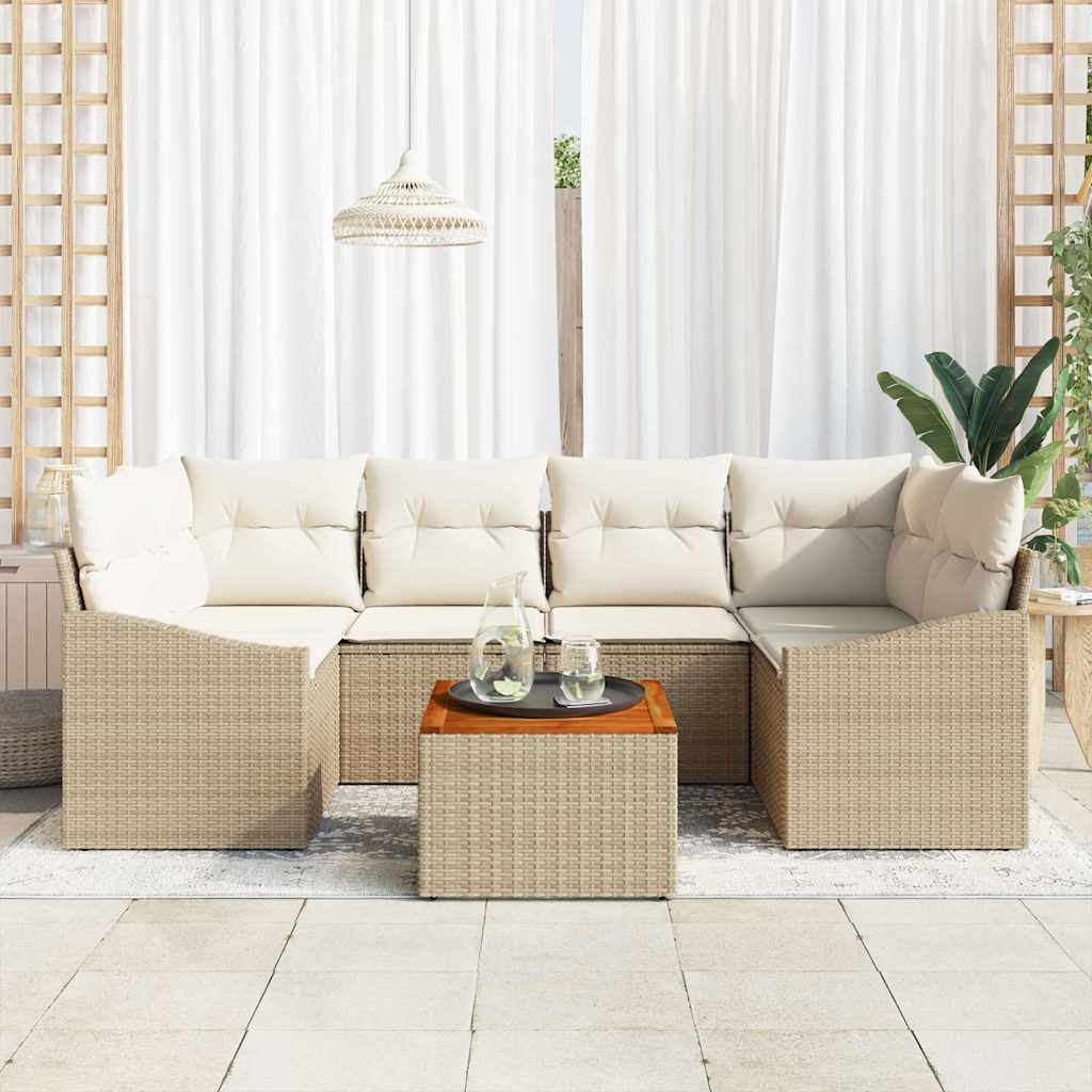 Ensemble de canapé de jardin avec coussin 7 pcs Beige polyrotin